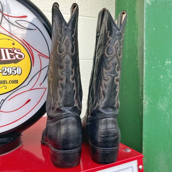 Vintage Black Leather Eel Skin Cowboy Boots | Mexican Made | Gritty Western Vibe - Picture 8 of 16